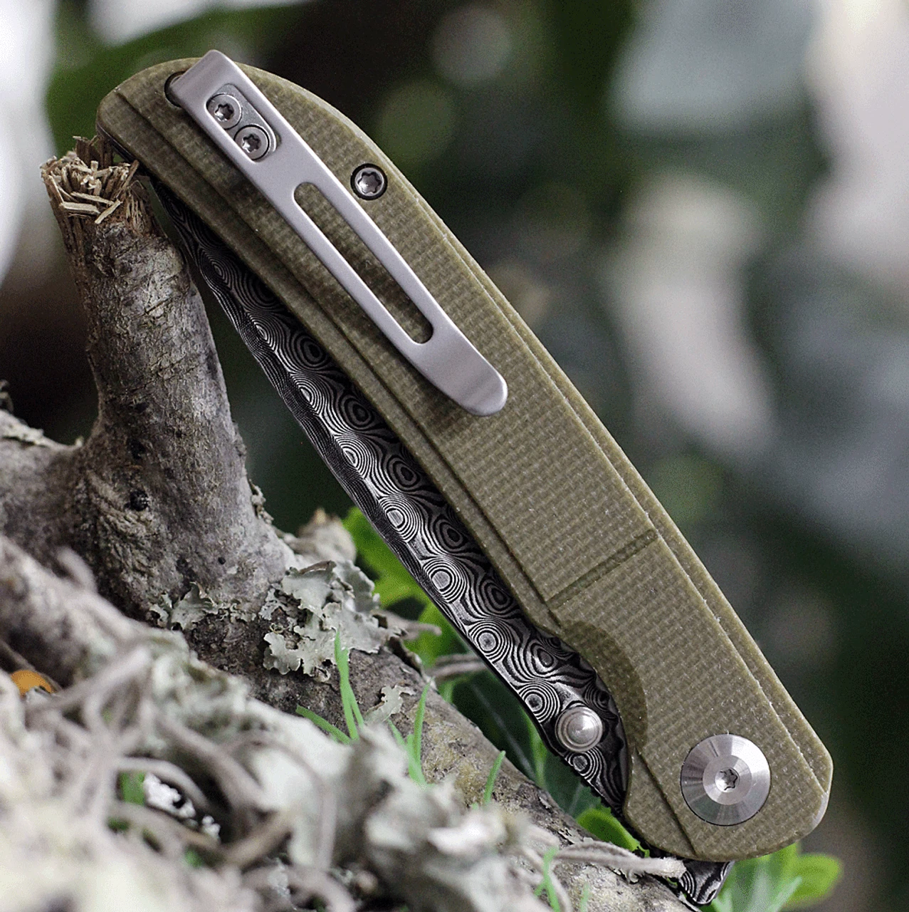 CIVIVI Imperium-Olive Green Micarta (3.47" Damascus) C2107DS-2 4 CIVIVI Imperium-Olive Green Micarta (3.47" Damascus) C2107DS-2 - Image 4