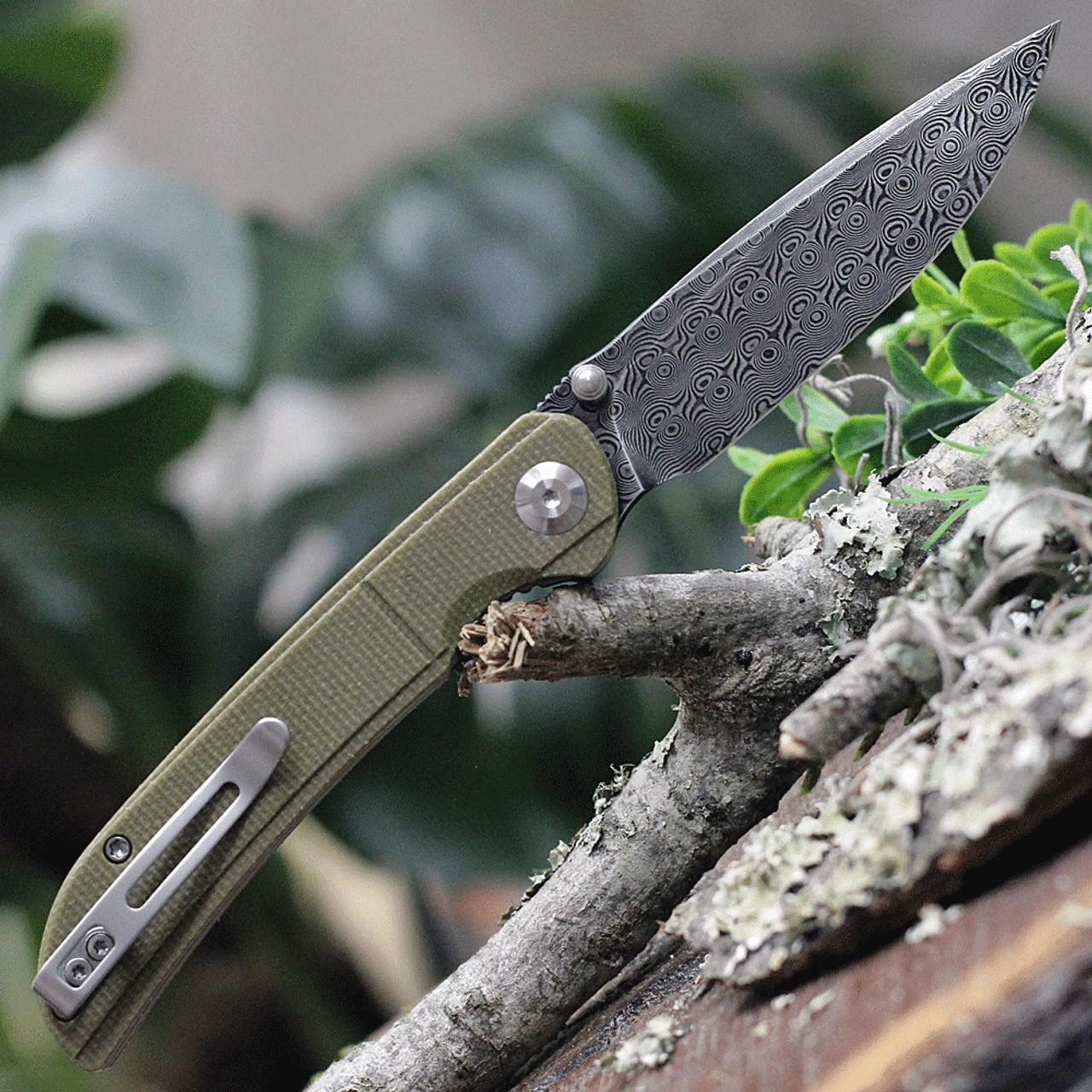 CIVIVI Imperium-Olive Green Micarta (3.47" Damascus) C2107DS-2 2 CIVIVI Imperium-Olive Green Micarta (3.47" Damascus) C2107DS-2 - Image 2