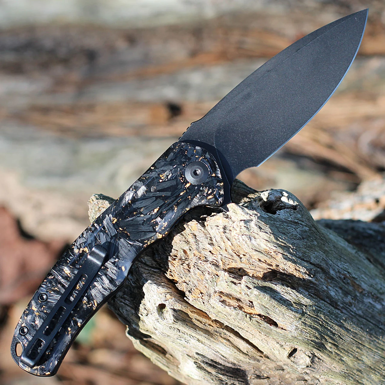 CIVIVI Praxis Flipper - Golden Shred CF (3.75" 9Cr18MoV Blk SW) C803J 2 CIVIVI Praxis Flipper - Golden Shred CF (3.75" 9Cr18MoV Blk SW) C803J - Image 2
