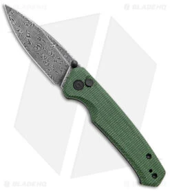 CIVIVI Altus Button Lock Knife Green Micarta (3" Dark Damascus) C20076-DS1