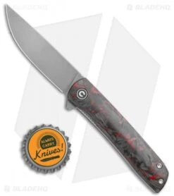 CIVIVI Brad Zinker Bo Liner Lock Knife Red Carbon Fiber (2.9" Stonewash) -Civivi Knives Shop CIVIVI Brad Zinker Bo LL Shred CF Red BHQ 120915 jr bottlecap