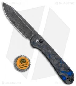 CIVIVI Elementum Button Lock Knife Blue/Black Shred CF (3.5" Damascus) -Civivi Knives Shop CIVIVI Elementum Push Button Lock Shred CF with Blue Damascus BHQ 120931 jr bottlecap