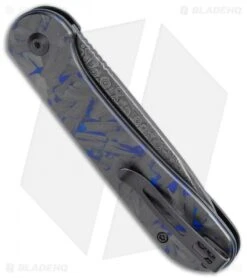CIVIVI Elementum Button Lock Knife Blue/Black Shred CF (3.5" Damascus) -Civivi Knives Shop CIVIVI Elementum Push Button Lock Shred CF with Blue Damascus BHQ 120931 jr side