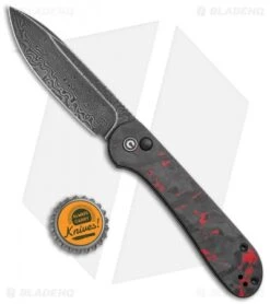 CIVIVI Elementum Button Lock Knife Red/Black Shred CF (3.5" Dam.)C2103DS-2 -Civivi Knives Shop CIVIVI Elementum Push Button Lock Shred CF with Red Damascus BHQ 120925 jr bottlecap