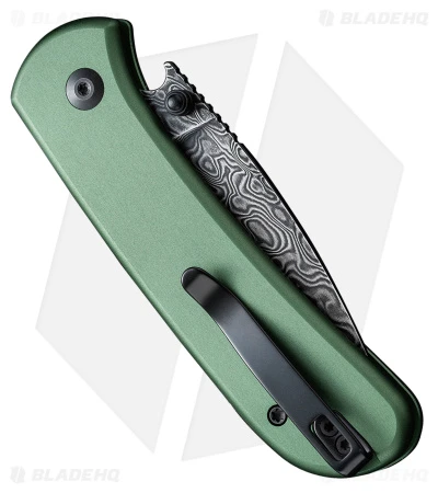 CIVIVI Qubit Button Lock Knife Green Aluminum (2.98" Damascus) 2 CIVIVI Qubit Button Lock Knife Green Aluminum (2.98" Damascus) - Image 2